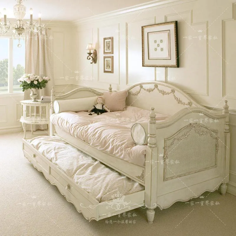 Мебель для спальни в американском сельском стиле в стиле ретро, резная детская односпальная кровать из массива дерева, многофункциональная прекрасная кровать принцессы, эластичная кровать