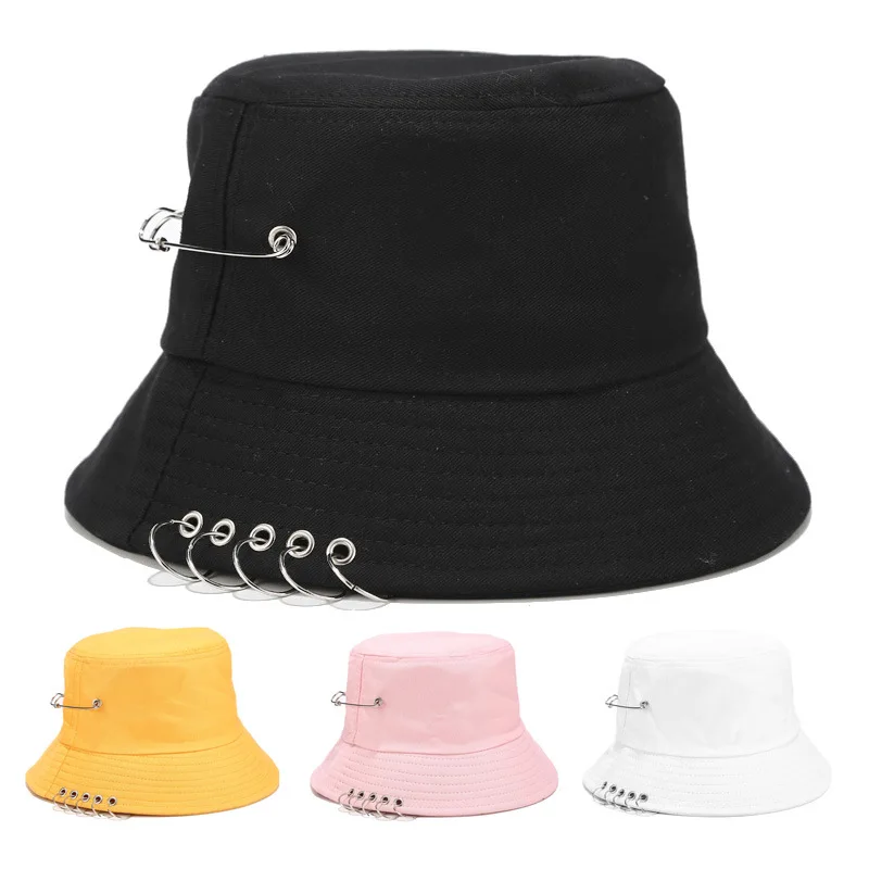 Панковская Рыбацкая шляпа с пятью кольцами, шляпа унисекс, весна и лето, простая однотонная солнцезащитная шляпа, Панама, складной солнцезащитный крем для путешествий
