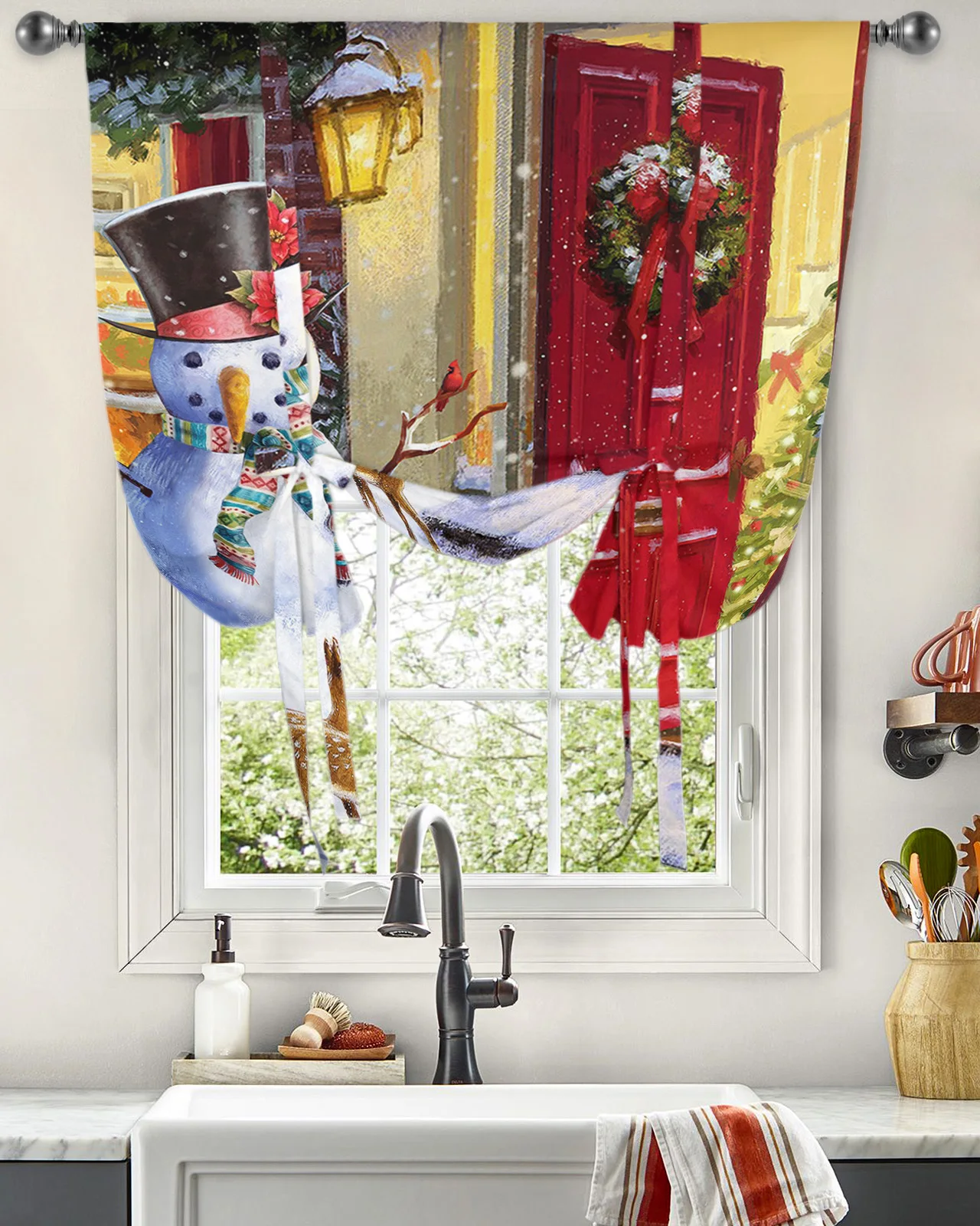 Рождественский Снеговик Олень Домашняя занавеска на окно для гостиной Домашний декор Балкон Кафе Кухня Римская короткая занавеска