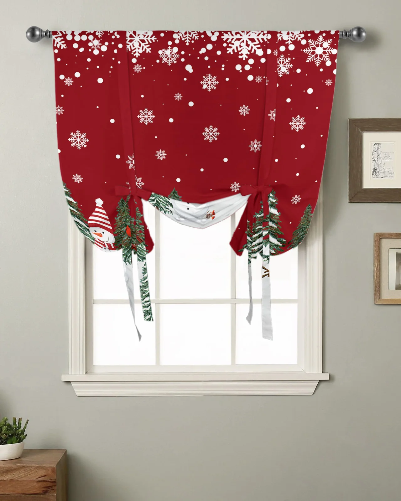 Рождественский Снеговик, Снежинка, Кухня, Короткий карниз для штор, карманные шторы, Комната домашнего декора, Маленькое окно, Римские шторы на завязках
