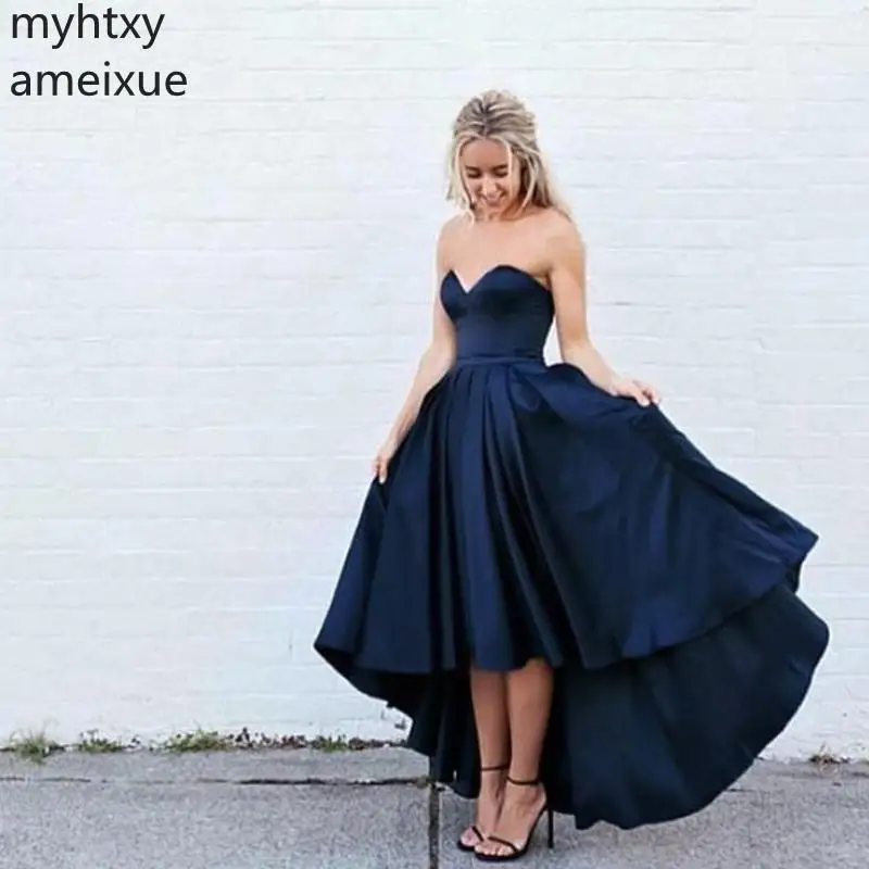 вечернее платье Плюс размер Простое темно-синее платье для выпускного вечера, платье трапециевидной формы, короткое спереди, Длинное сзади, Женское вечернее платье, элегантное