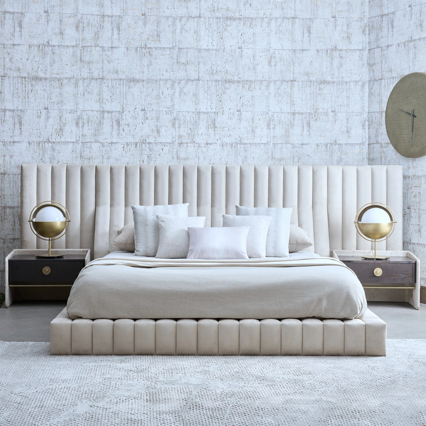 Роскошная тканевая кровать оптовый набор мебели для спальни отеля двуспальные деревянные кровати King size с кобурами